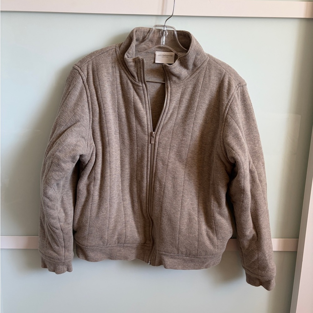Liz Claiborne Taupe Zip-Up Fleece Jacket